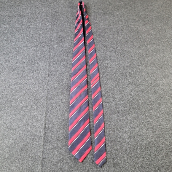 Yves Saint Laurent 100% Silk Men's Striped Tie Blue Red White Necktie Casual